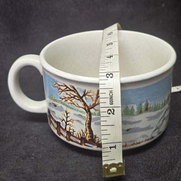 Vintage Sunnycraft Stoneware Collection Winter Snow Cabin Soup Mug Bowls 22203 - Picture 8 of 9